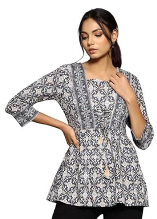 Chokhi Bandhni Women's Grey Cotton Printed Causal Wear Regular Fit ...
