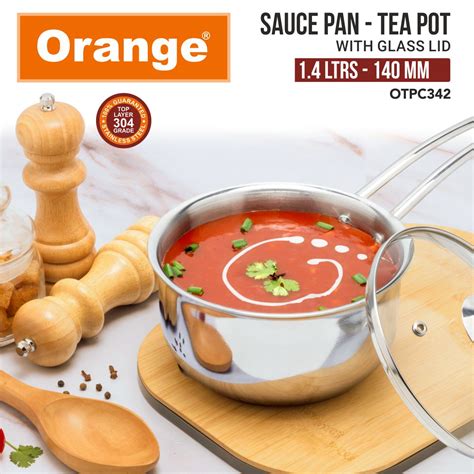 ORANGE TRIPLY Stainless Steel Sauce Pot/Milk Pot/Tea Pot with Glass LI ...