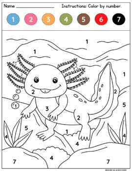Axolotl Color By Number by LiveWellWithMegan | TPT