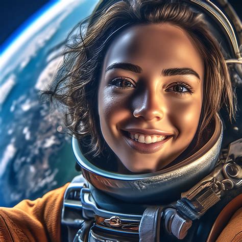 "Young woman, earth selfie from space, photo, photorealism ...