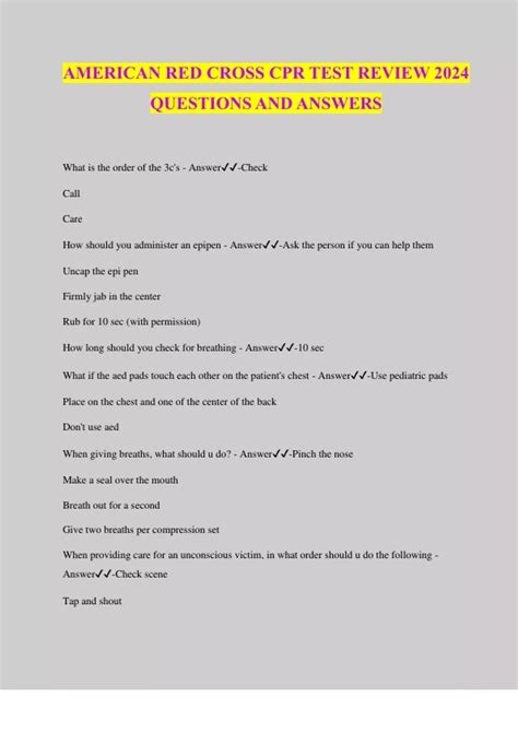 AMERICAN RED CROSS CPR TEST REVIEW 2024 QUESTIONS AND ANSWERS ...