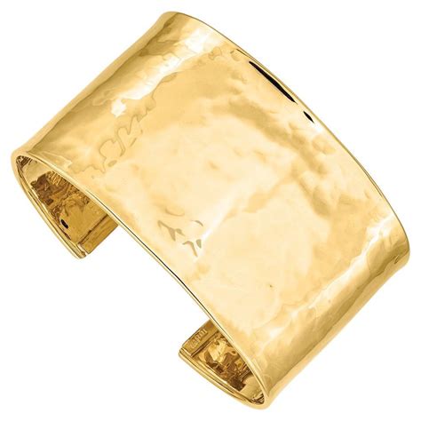 Curata Italian Solid 14k Yellow Gold 37mm Wide Hammered Cuff Bangle ...