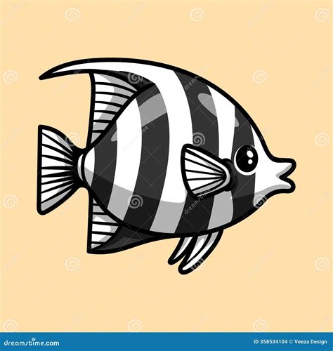 Fun Cute Tropical Angelfish Fish Cartoon Colored Character Isolated ...