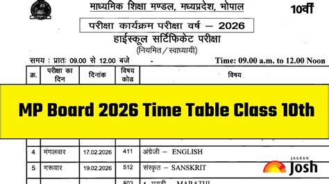 MP Board 10th Time Table 2026: Download MPBSE Class 10 Date Sheet PDF ...