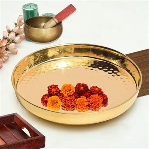 Pure Source India 10 inch Brass Hammered Design Thali Set, Heavy Brass ...