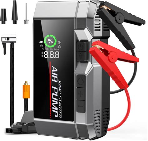 Amazon.com: YaberAuto 10-in-1 Portable Car Jump Starter with Air Compressor 160PSI 6000A 65W ...