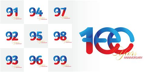set of 91, 92, 93, 94, 95, 96, 97, 98, 99, 100 Year Anniversary numbers ...