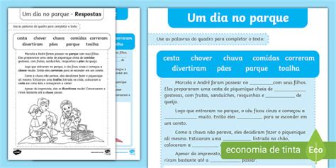 Atividade de Completar o Texto com Palavras - Twinkl