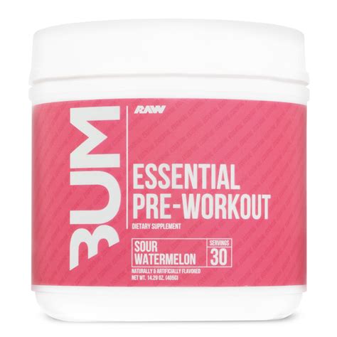 Raw Nutrition Essential Pre Workout Powder Sour Watermelon 30 Servings Long-Lasting Energy Pumps ...