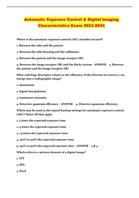 Automatic Exposure Control & Digital Imaging Characteristics Exam - Automatic Exposure Control ...