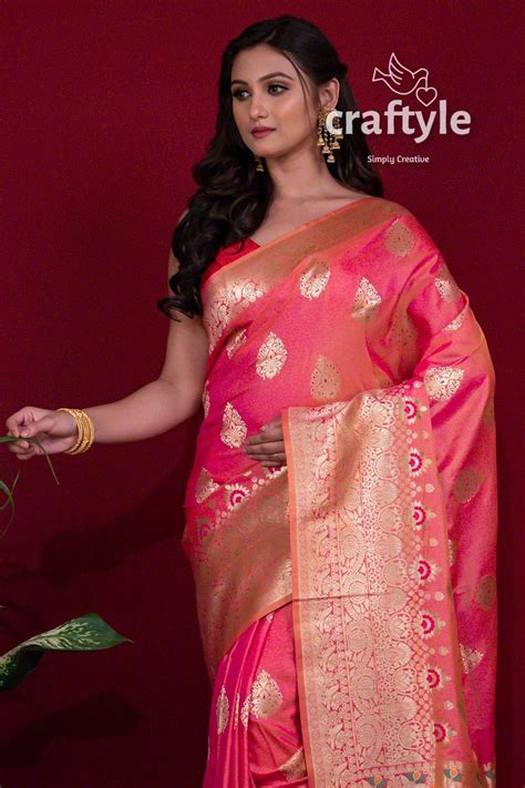 Strawberry Pink Dual Tone Blended Katan Silk Saree – Craftyle