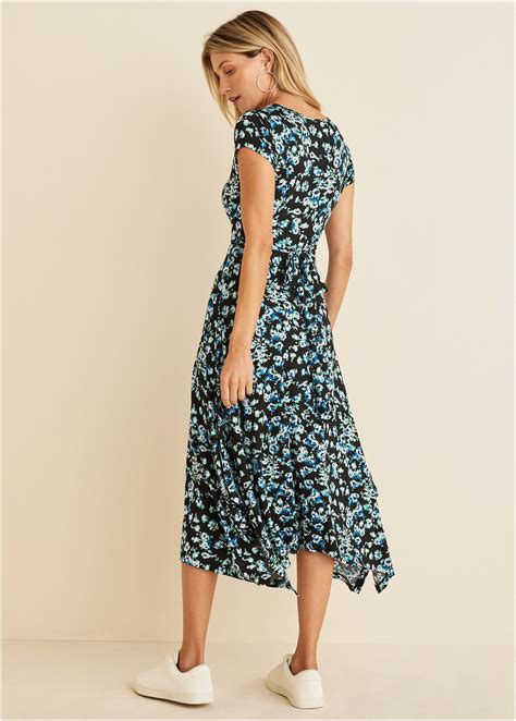 Black & Blue Floral Printed Dress | Floral print dress, Dress, Black dress