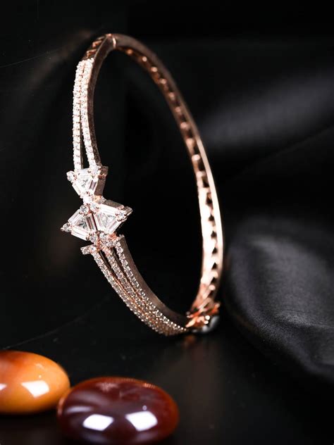 American Diamond Rose Gold Plated Floral Bangle Style Bracelet – Priyaasi