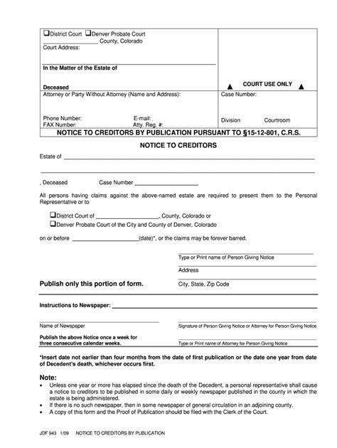 CO JDF 943 Form - Fill Online, Printable, Fillable, Blank - pdfFiller
