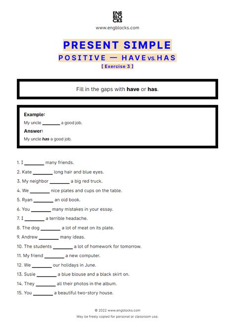 Image result for Simple Present Have Worksheet