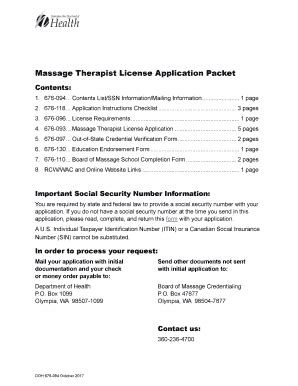 Fillable Online doh wa Massage Practitioner License Application Packet ...