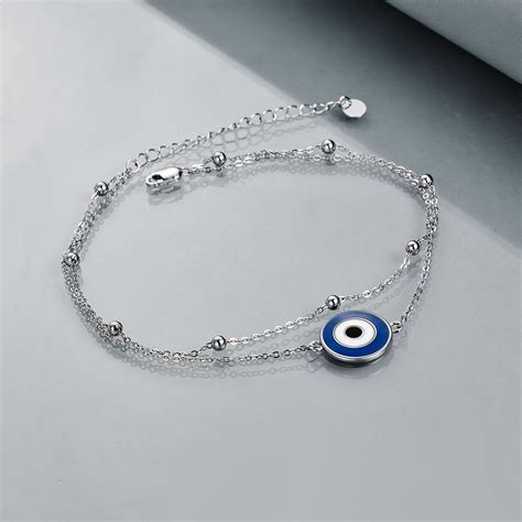 Sterling Silver Evil Eye Multi-layered Anklet | Anklets, Silver, Sterling