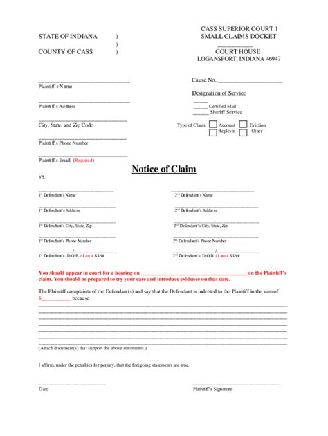 2021-2026 Form IN Notice of Claim - Cass County Fill Online, Printable ...