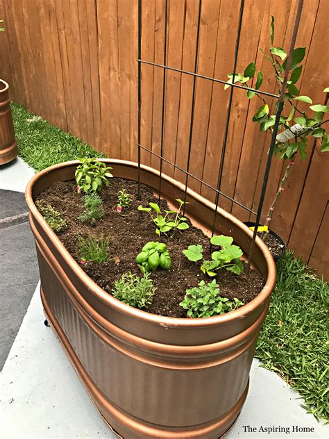 DIY Aged Copper Container Garden Using Horse Troughs