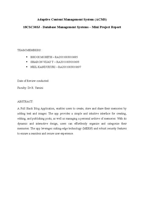 Dbms report 2 - Exam materials - Adaptive Content Management System ...