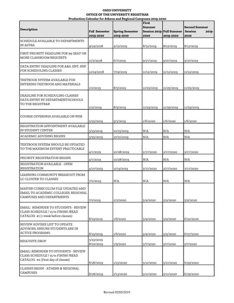 Ohio University Academic Calender - Printable Calendars AT A GLANCE