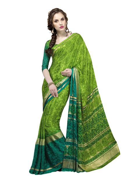 Buy Suvastram Women Faux Crepe Printed Green Saree at Amazon.in
