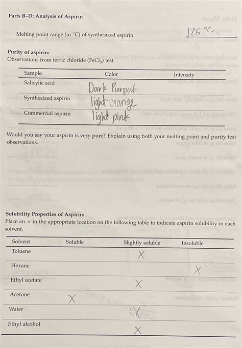 Solved Parts B-D: Analysis of AspirinMelting point range (in | Chegg.com