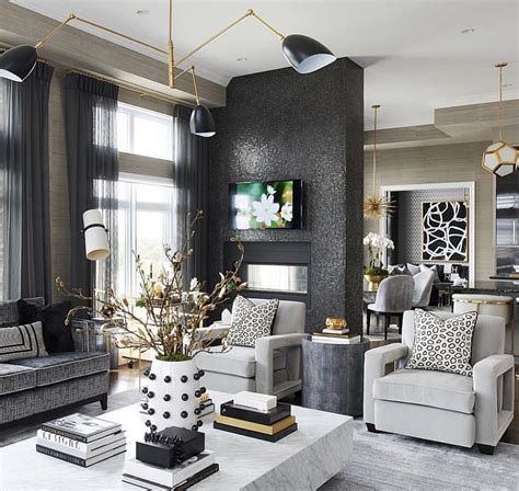 Elegant Monochromatic grey living room decor with gold and grey accents ...