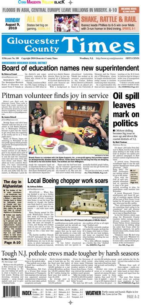 Today's Gloucester County Times front page: August 9, 2010 - nj.com