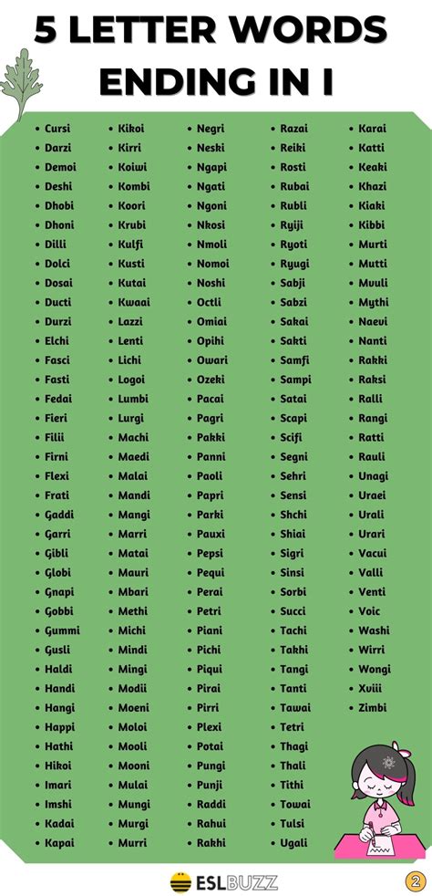 400+ Fascinating 5 letter words ending in I - ESLBUZZ