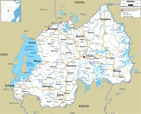 Large road map of Rwanda with cities and airports | Rwanda | Africa | Mapsland | Maps of the World