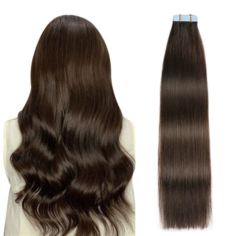 Amazon.com : SUYYA Tape in Hair Extensions Human Hair Darkest Brown 30 ...