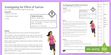 Effects of Exercise Investigation Instruction Sheet Print-Out