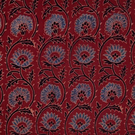 PRE-CUT 1.80 METER Pure Cotton Ajrak Madder With Blue Floral Jaal Hand ...