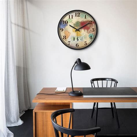 Buy Big Modern Retro Analog Wall Clock Silent Night Wall Clock Colorful Map of World Digital ...