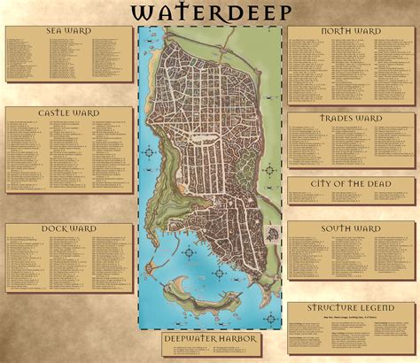 City of Waterdeep map in the Forgotten Realms (Faerun) with all ...