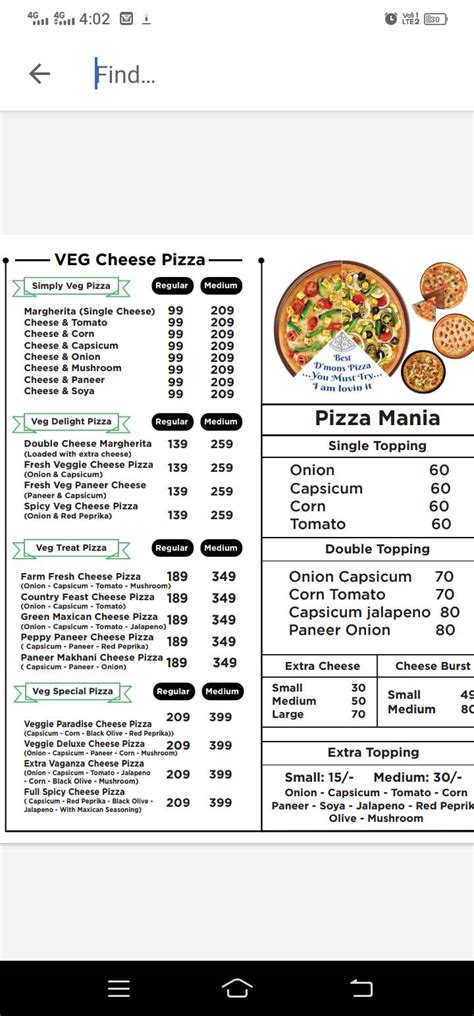 Menu at FRESH PIZZA, Noida