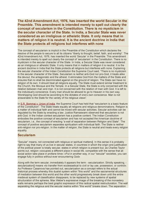 Religious fredom - The 42nd Amendment Act, 1976, has inserted the world ...