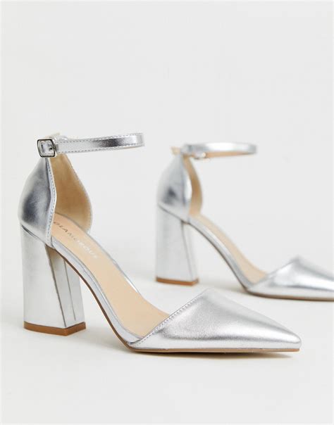 Glamorous Silver Metallic Pointed Heeled Shoes | Lyst