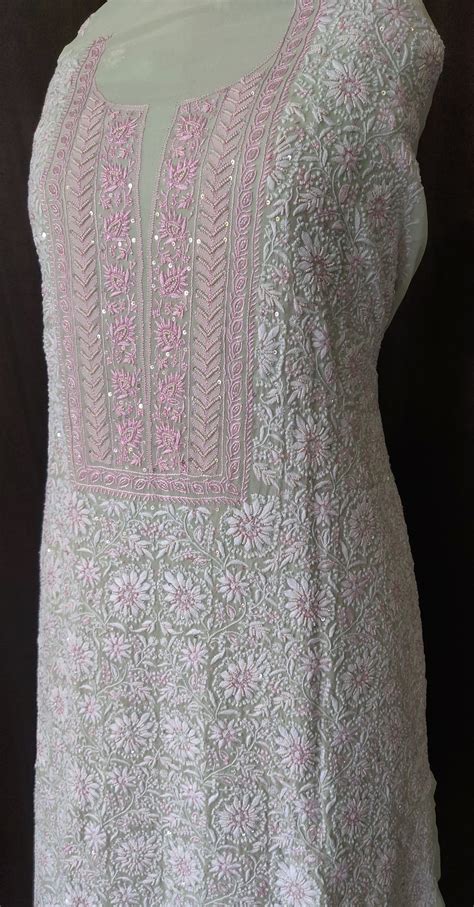 Ruhani Pistachio Green Chikankari Pearl and Sequins kurta with dupatta