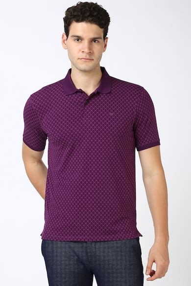 Buy Men Purple Print Polo Neck T-shirt Online - 39726925 | Peter England
