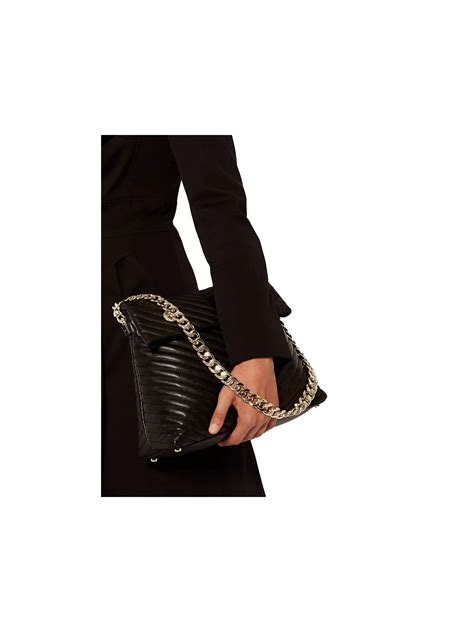 Karen Millen Leather Regent Chain Bag, Black at John Lewis & Partners