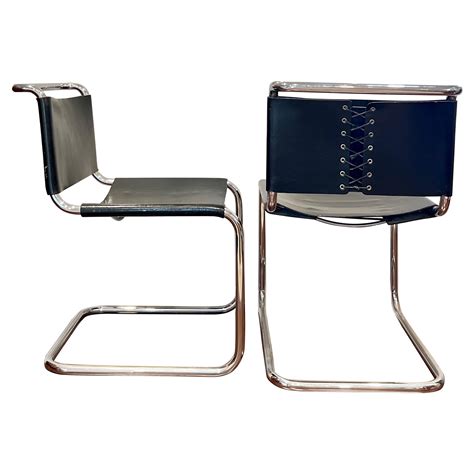 Original Black Leather Pair of Gavina B33 Chairs by Marcel Breuer with ...