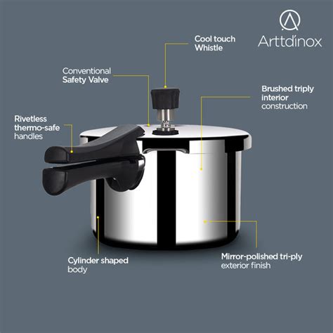 Arttd'inox Triply 5L Rivetless Pressure Cooker - Matt Finish