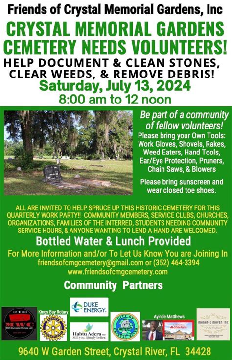 Community Clean Up for Crystal Memorial Gardens Cemetery, 9640 W Garden ...
