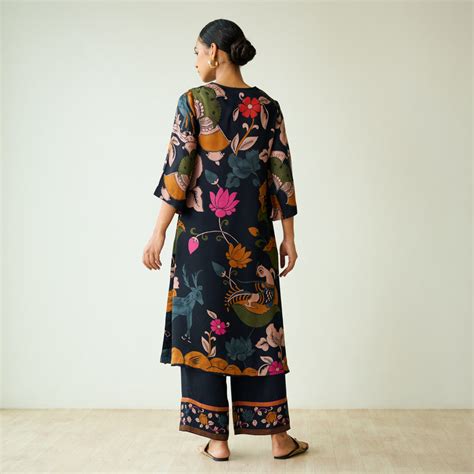 Buy Chitra Modal Satin Kurta Set - Black | Rustorange