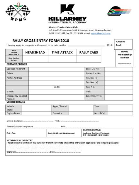 Fillable Online Rally Cross Entry Form Fax Email Print - pdfFiller