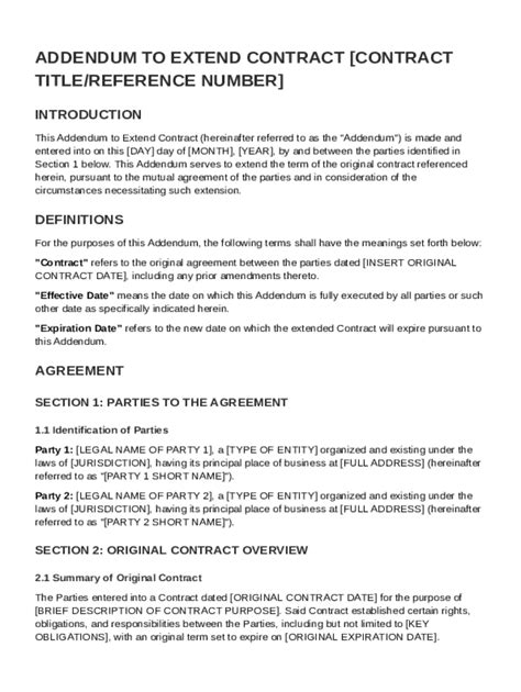 Addendum To Extend Contract Template Form - Fill Online, Printable ...