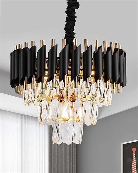 Buy OMSTAR Modern K9 Crystal Chandeliers Black and Gold 5-Tier Round ...