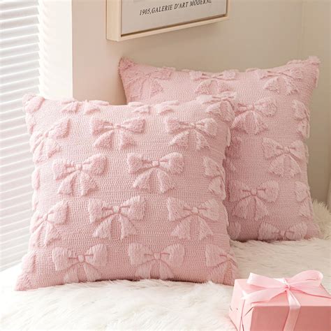 Amazon.com: MIULEE Light Pink Bow Pillow Covers Coquette Room Decor ...